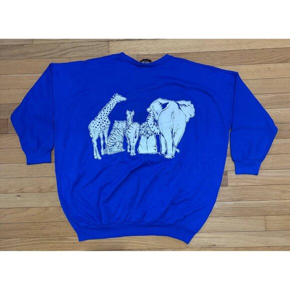 Linda Lori Sweaters - Vintage Linda Lori Sweatshirt L Blue Animal Graphic Heads and Tails Double Sided